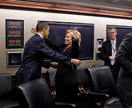 Obama hugs Hillary Clinton